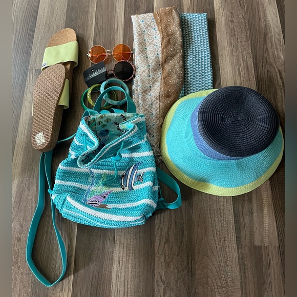 Vera Bradley Antilles Aquatic Straw Drawstring Small Backpack Bundle - Picture 5 of 16